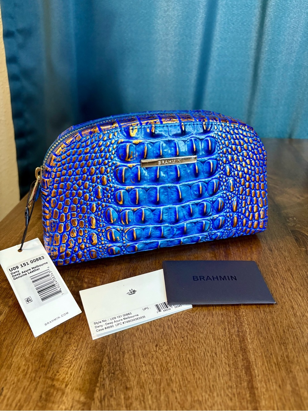Brahmin NWT Dany - Deep Azure - Cosmetic Pouch/Clutch - Metallic Copper